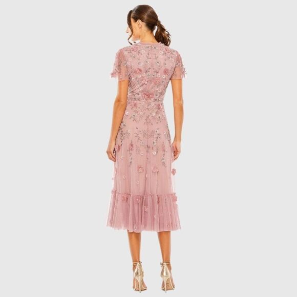 NWT Mac Duggal Embellished Illusion Cap Sleeve Column Gown Pink 2 - Picture 4 of 13